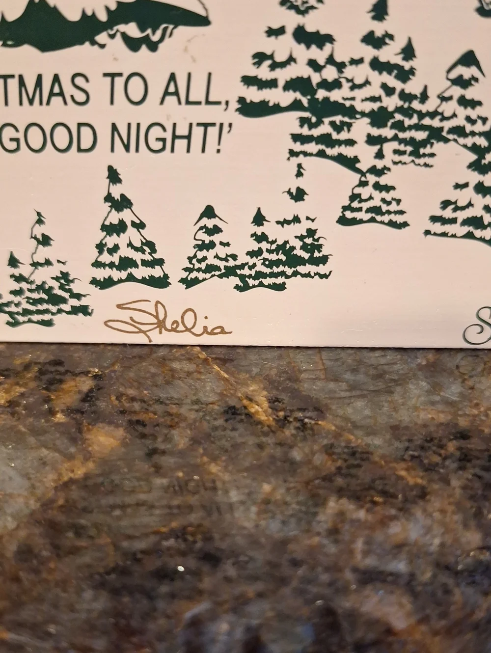 Vtg. Shelia Wooden Winter Scene Holiday Table Decor - Green/White 1998